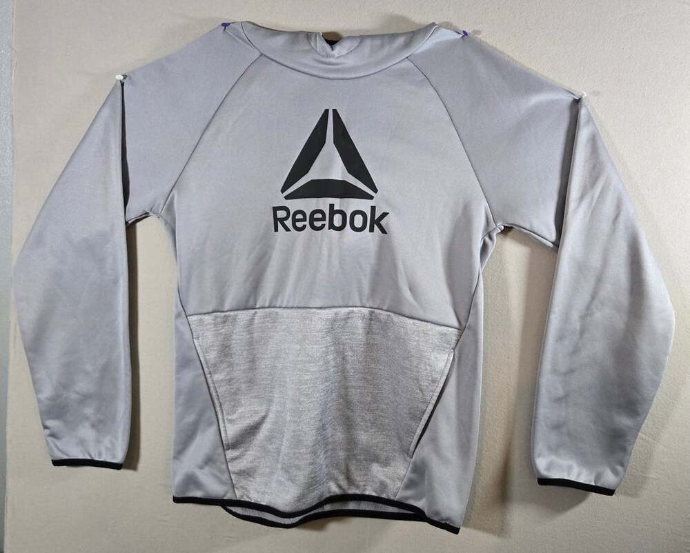 Reebok Womens Sweatshirt Hoodie 2XL(18) Gray Logo Pullover Crewneck Athletic